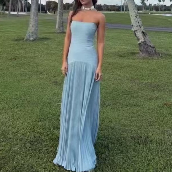 BEST Alexis Sunniva Maxi Dress Gown Blue Pleated Party Cocktail Wedding - Picture 11 of 12